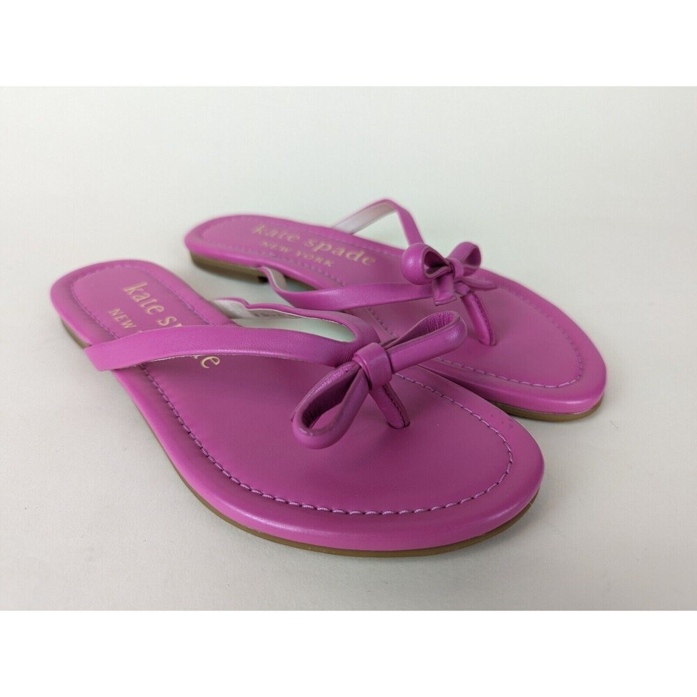 Kate Spade Petit Flip Flop Sandals Womens 6 B Purple Leather Bow Flats Shoes NEW - Picture 2 of 11